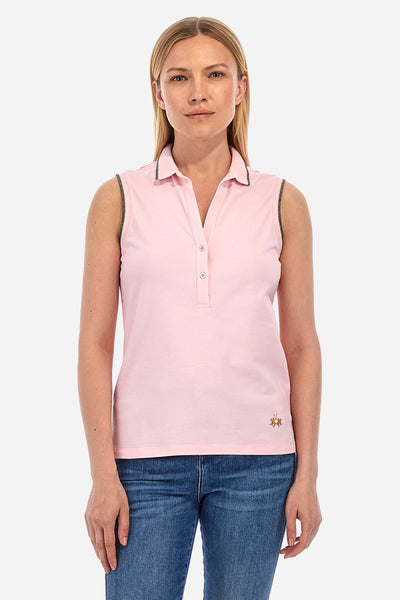 La Martina Regular Fit Sleeveless Polo Shirt in Elasticated Cotton-Yessenia | Pink