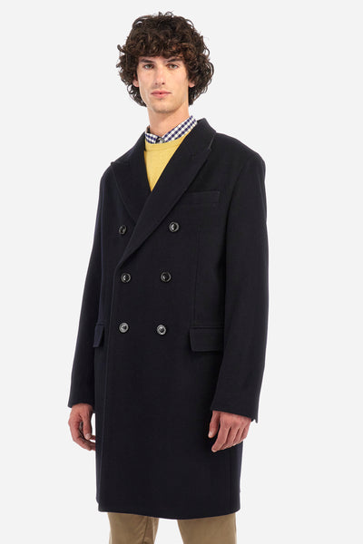 La Martina Double Breasted Wool and Cashmere Coat | Navy