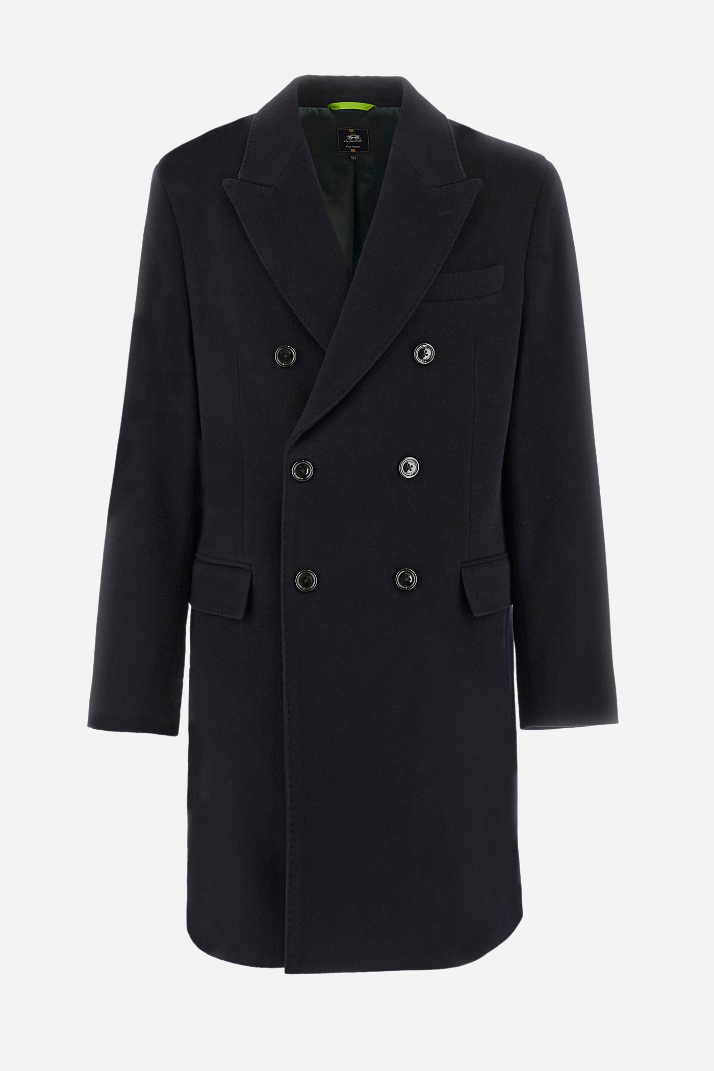 La Martina Double Breasted Wool and Cashmere Coat | Navy