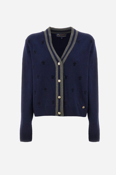 La Martina Wool & Cashmere Cardigan with Grey Trim | Navy