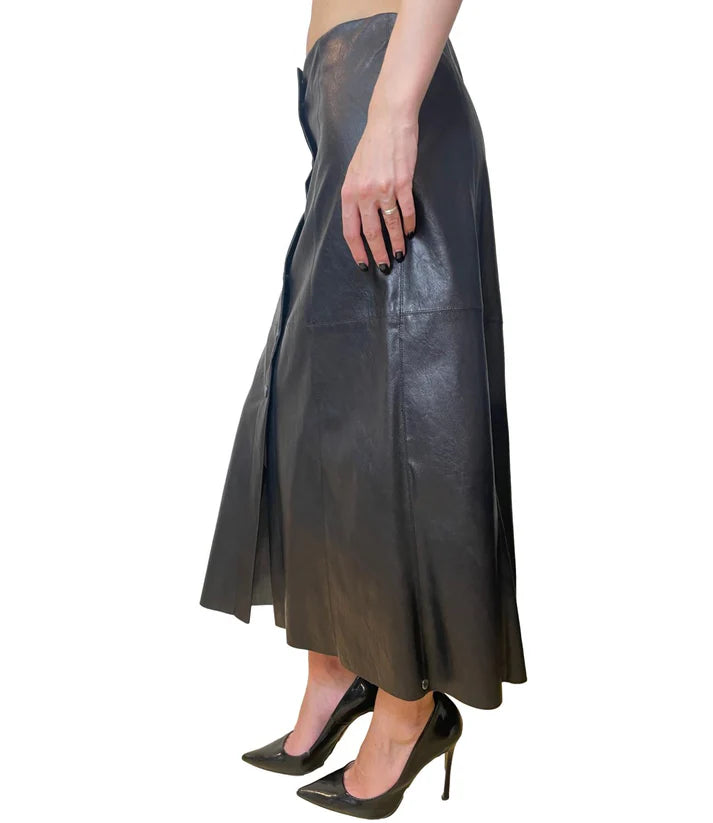 PennyBlack Sibilla Coated Jersey Midi Skirt | Black