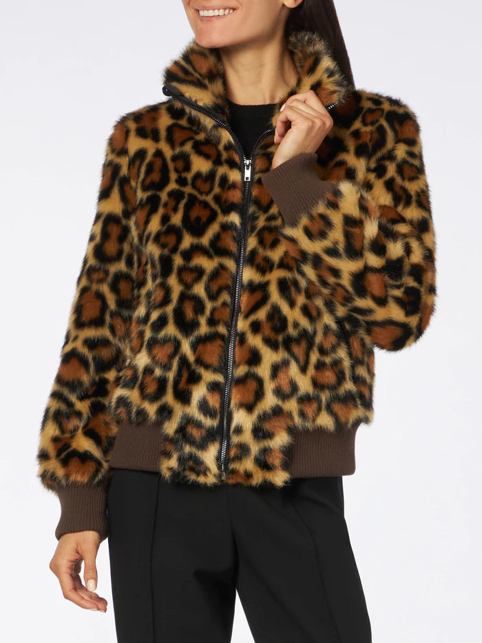 MC2 Woman Furry Short Jacket with Animalier Heart Print | Brown