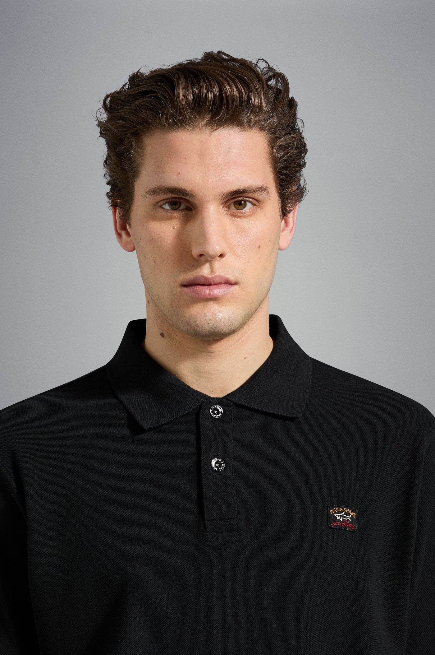 Paul & Shark Organic Cotton Pique Polo with Iconic Badge | Black