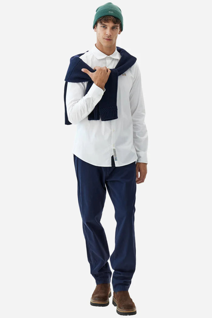 La Martina Slim Fit Cotton Shirt with Semi-Cutaway Collar | White