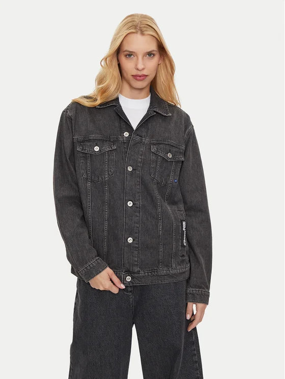 Karl Lagerfeld Relaxed Print Denim Jacket | Rinsed Black