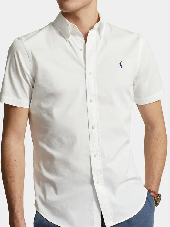 Ralph Lauren Slim Fit Short Sleeve Feather Weight Twill Shirt | White