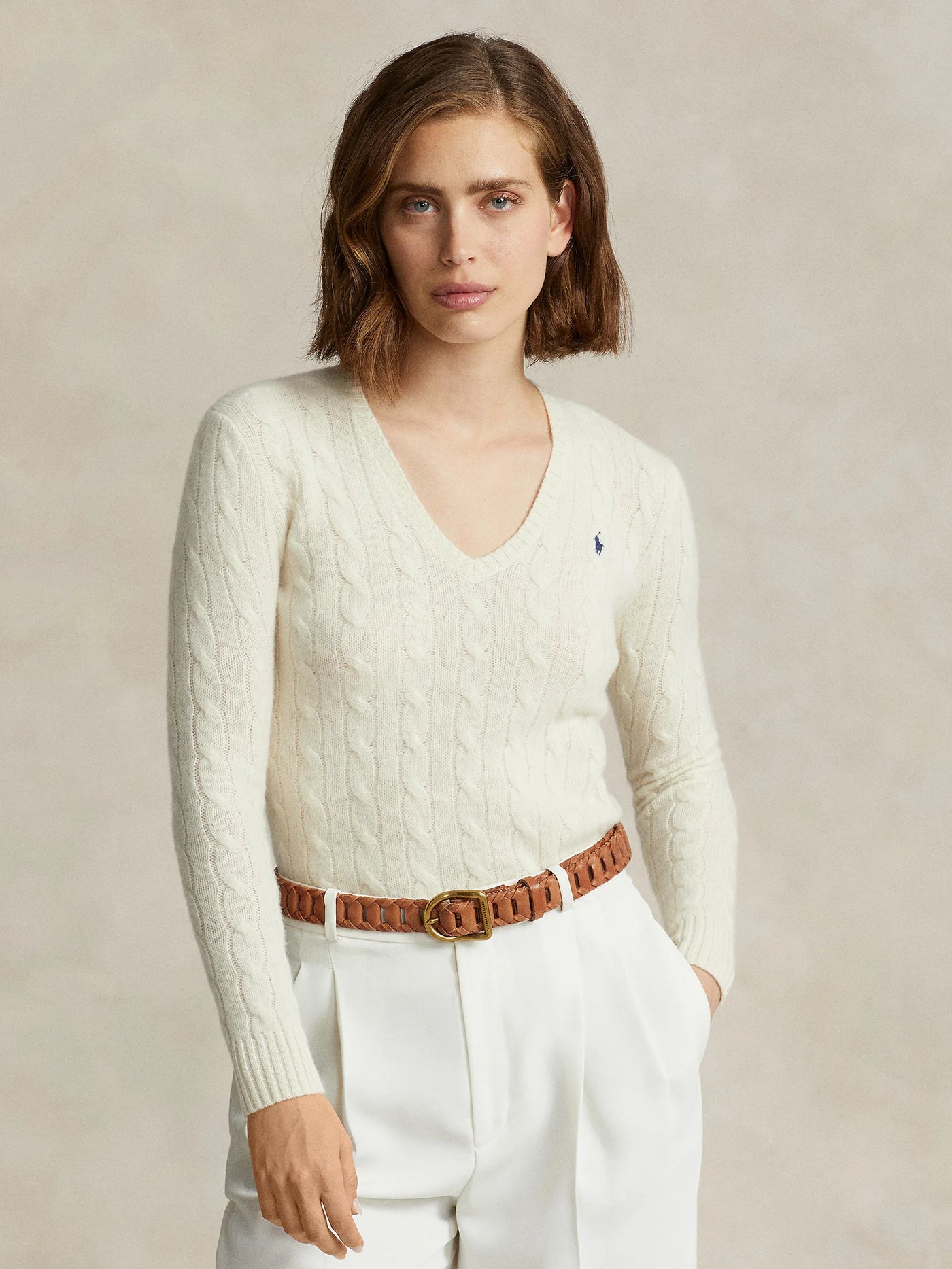 Ralph Lauren Cable-Knit Wool-Cashmere V-Neck Jumper | Authentic Cream