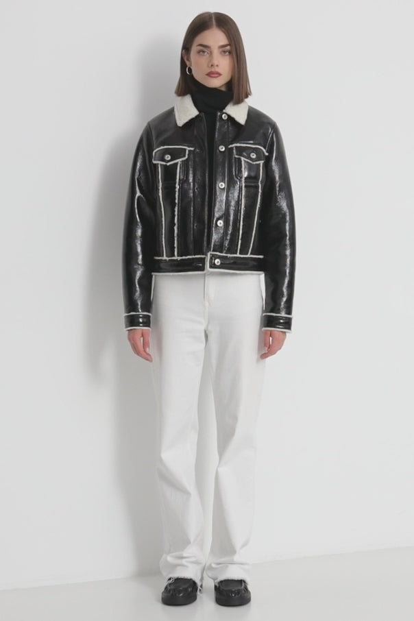 Karl Lagerfeld Women's Faux Leather Jacket | Black/White