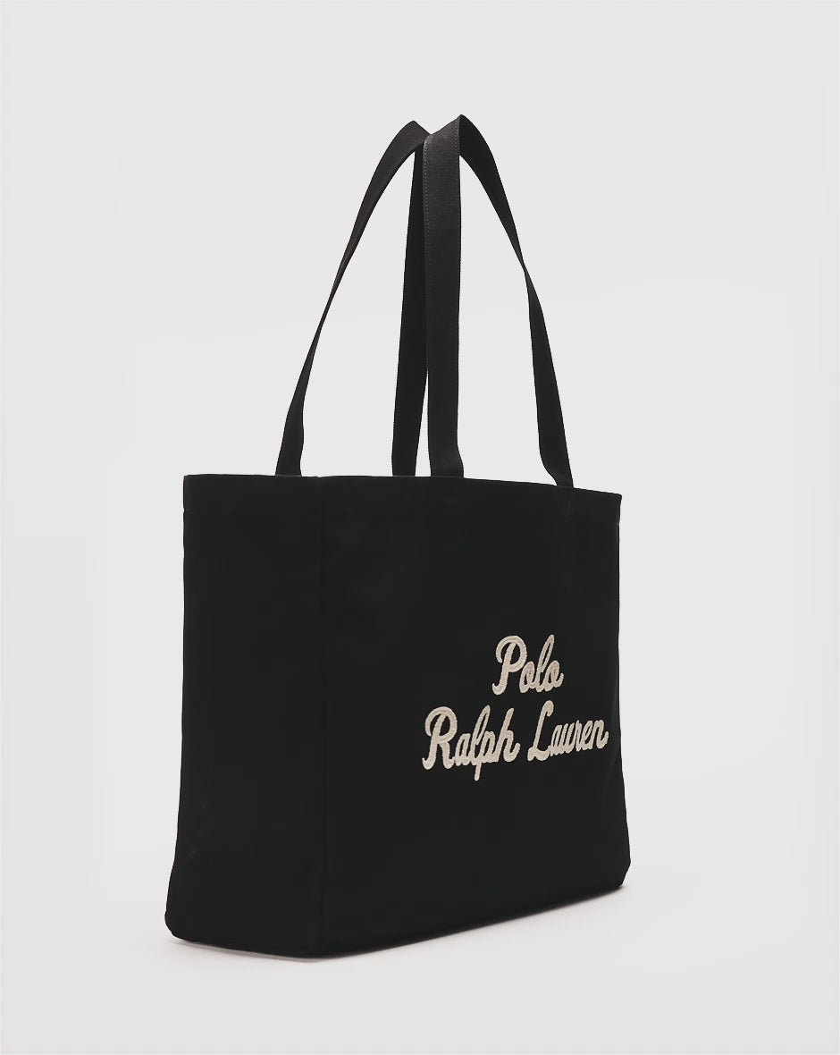 Ralph Lauren Embroidered Canvas Tote | Black