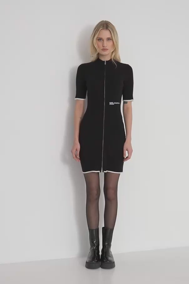 Karl Lagerfeld Short Sleeve Zip Knit Dress | Black