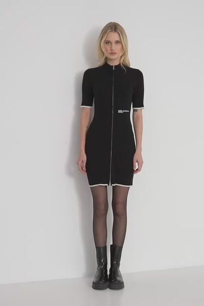 Karl Lagerfeld Short Sleeve Zip Knit Dress | Black