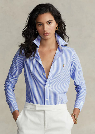 Ralph Lauren Striped Knit Oxford Shirt | Blue/White
