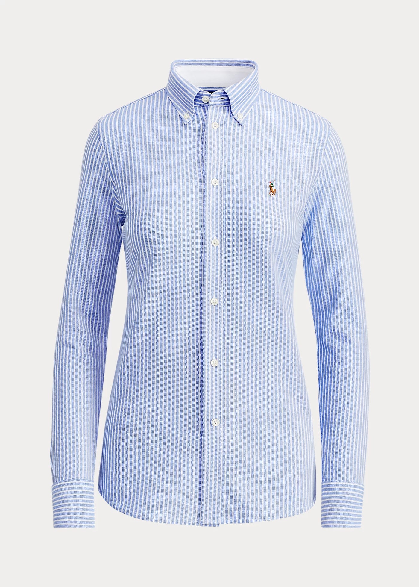 Ralph Lauren Striped Knit Oxford Shirt | Blue/White
