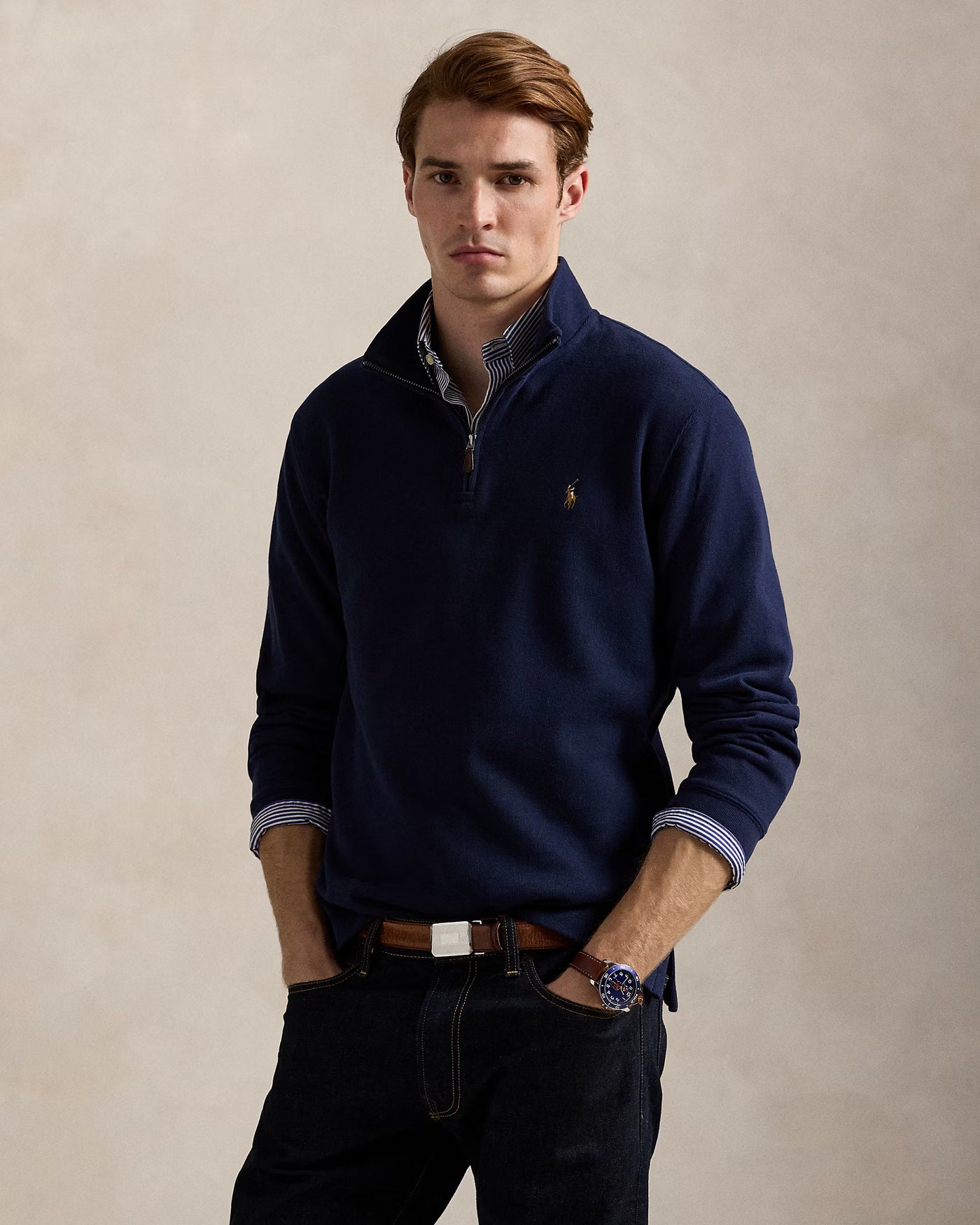 Ralph Lauren Estate-Rib Quarter-Zip Pullover | Cruise Navy