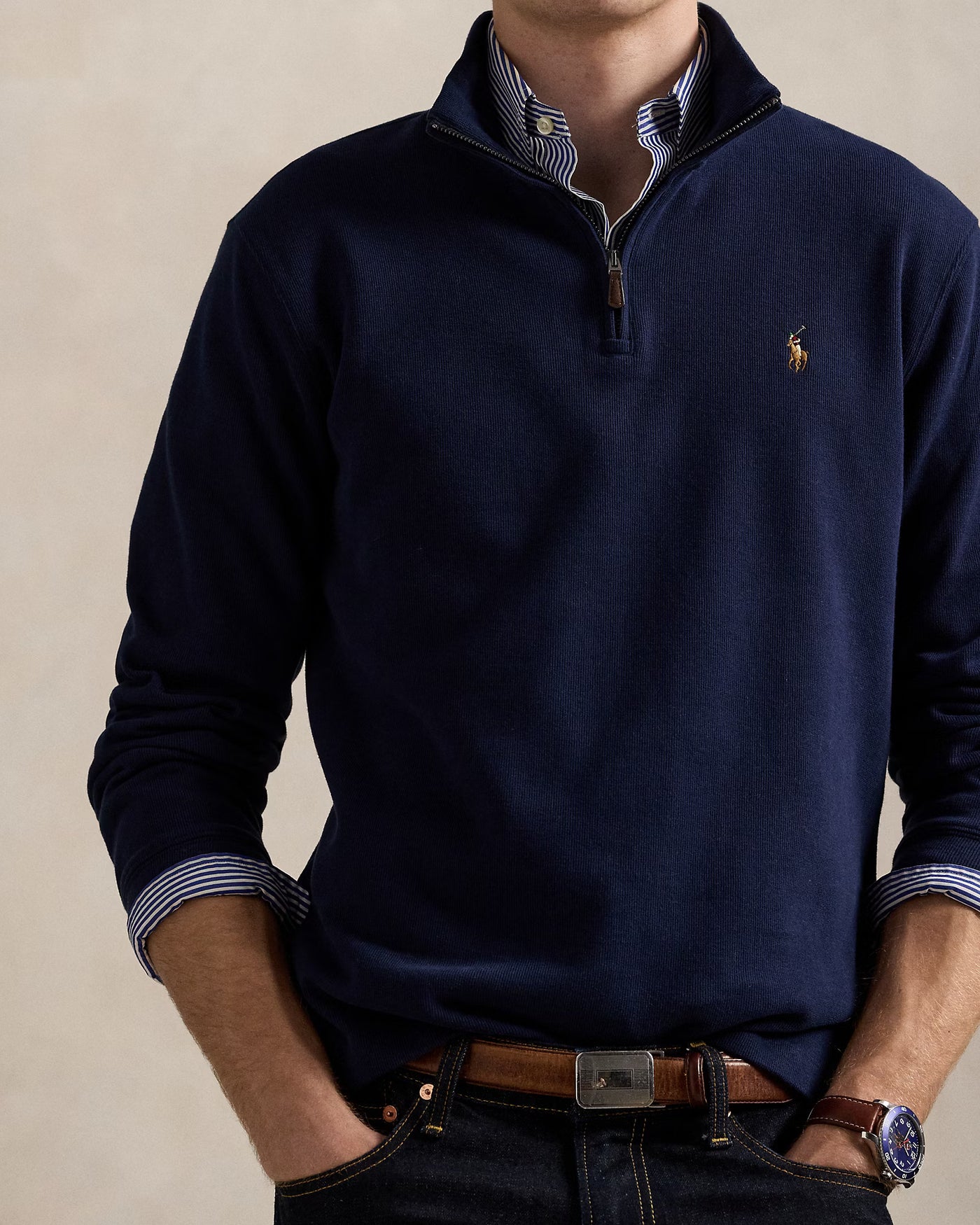 Ralph Lauren Estate-Rib Quarter-Zip Pullover | Cruise Navy