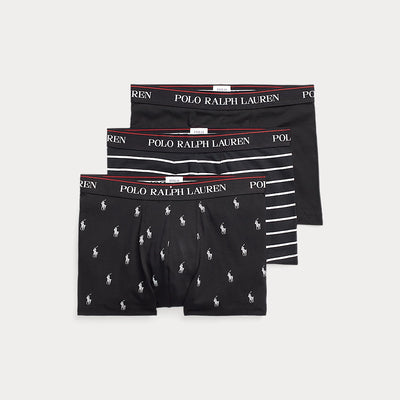 Ralph Lauren Classic Stretch-Cotton Trunk 3-Pack | Black/Stripes