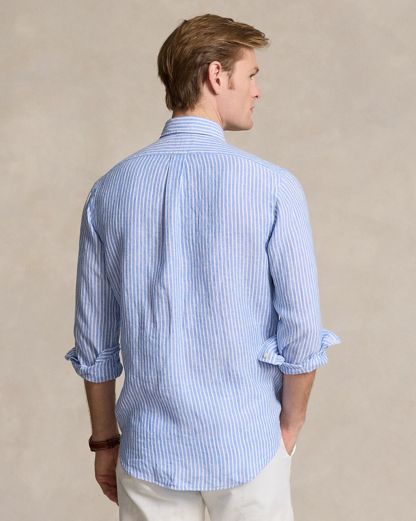 Ralph Lauren Custom Fit Striped Linen Shirt | Blue/White