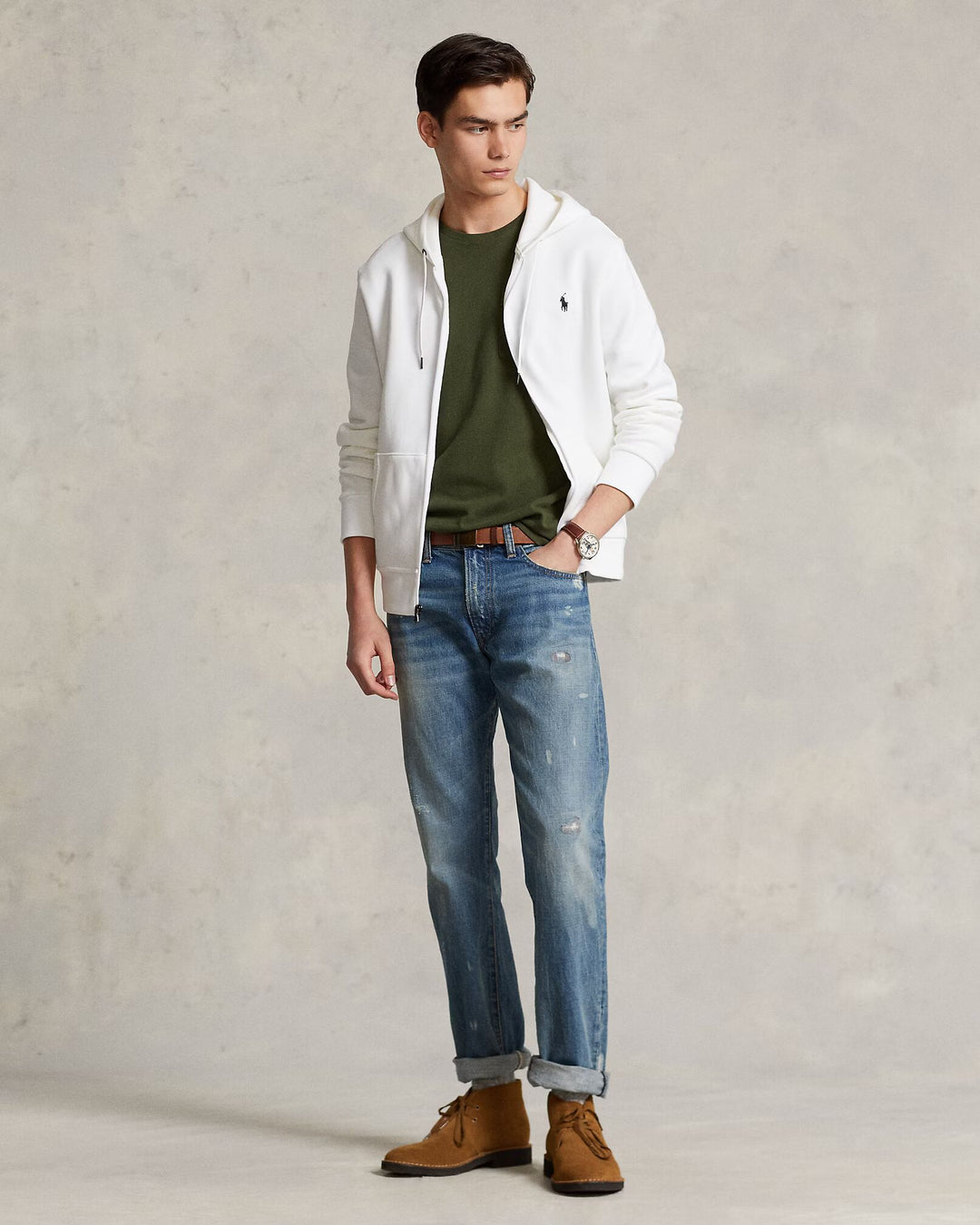 Ralph Lauren Double-Knit Full-Zip Hoodie | White