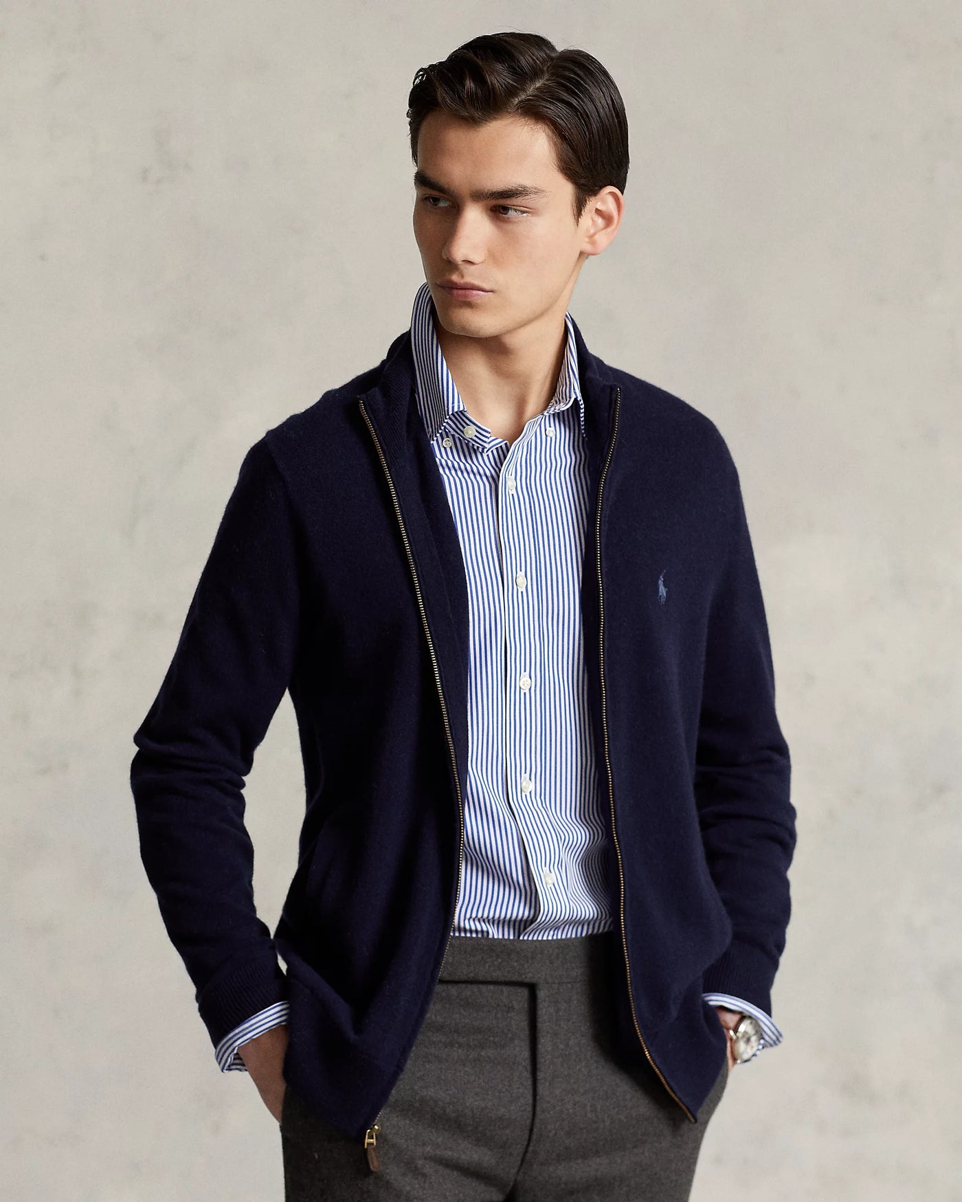 Ralph Lauren Wool Full-Zip Jumper | Hunter Navy