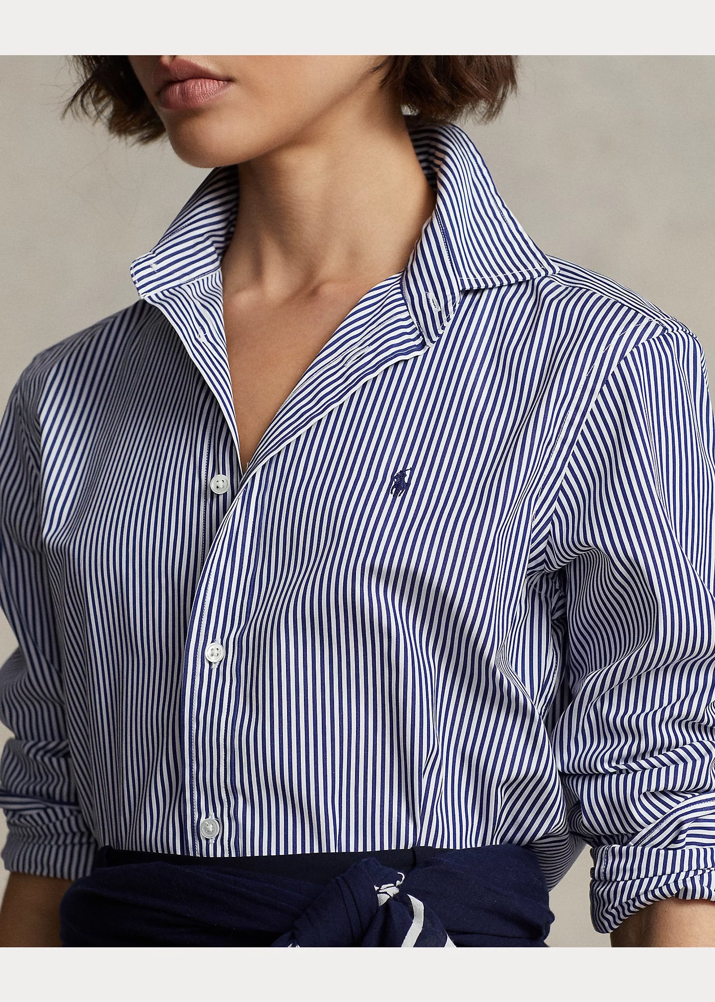 Ralph Lauren Classic Fit Striped Cotton Shirt | White/Royal