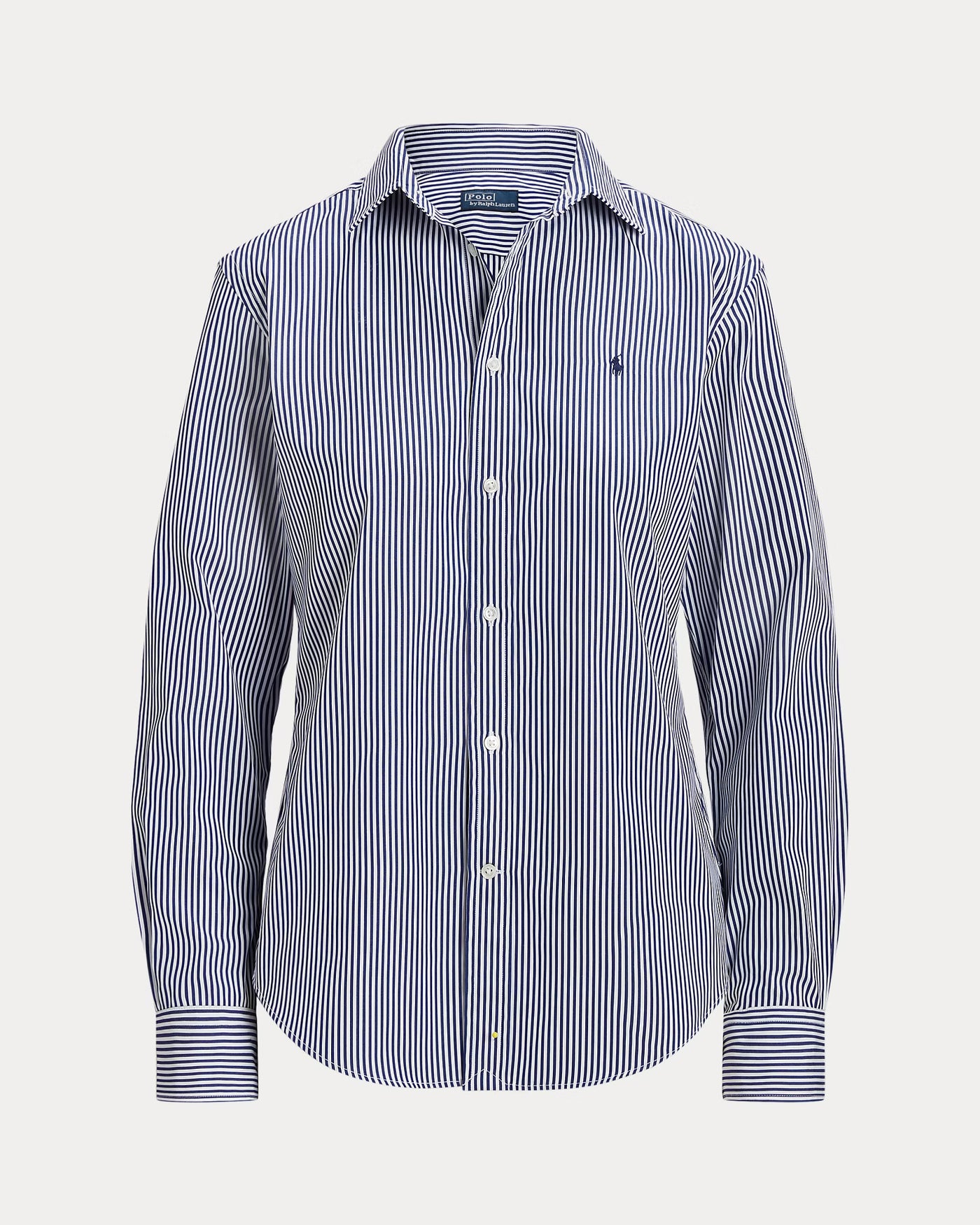 Ralph Lauren Slim Fit Striped Cotton Shirt | White/Royal