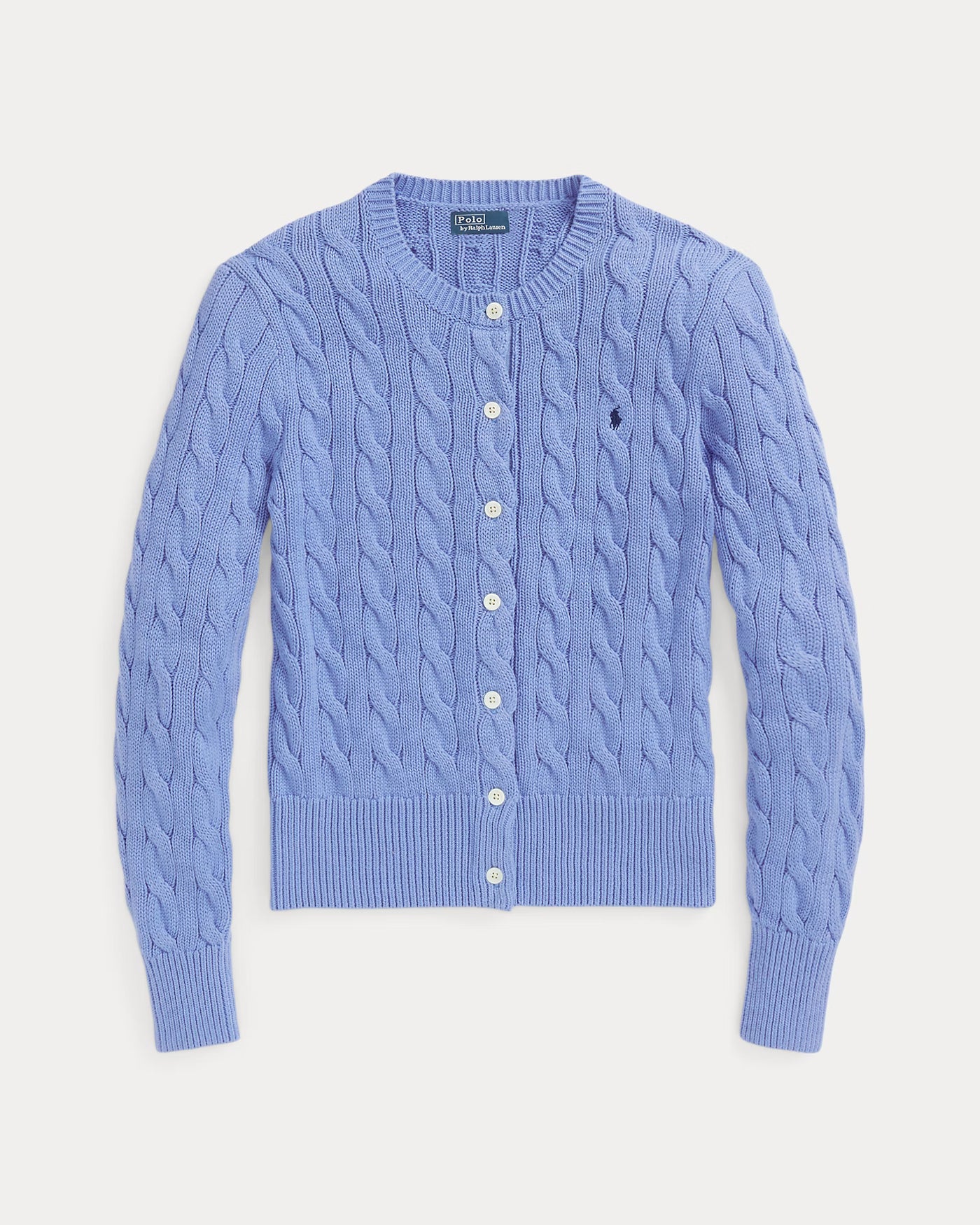 Ralph Lauren Cable-Knit Cotton Crewneck Cardigan | Litchfield Blue