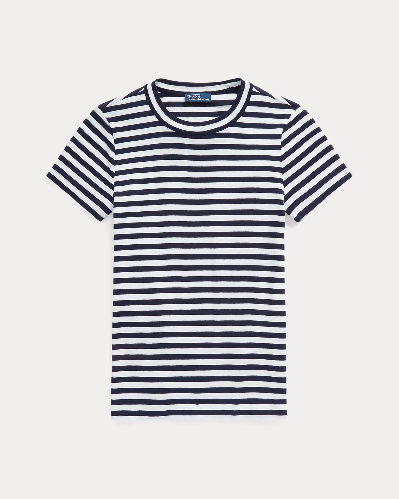 Ralph Lauren Striped Rib-Knit Cotton Crewneck T-Shirt | Navy/White