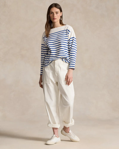 Ralph Lauren Striped Boatneck Mariner Tee Relaxed Fit | Sapphire/White