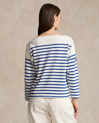 Ralph Lauren Striped Boatneck Mariner Tee Relaxed Fit | Sapphire/White