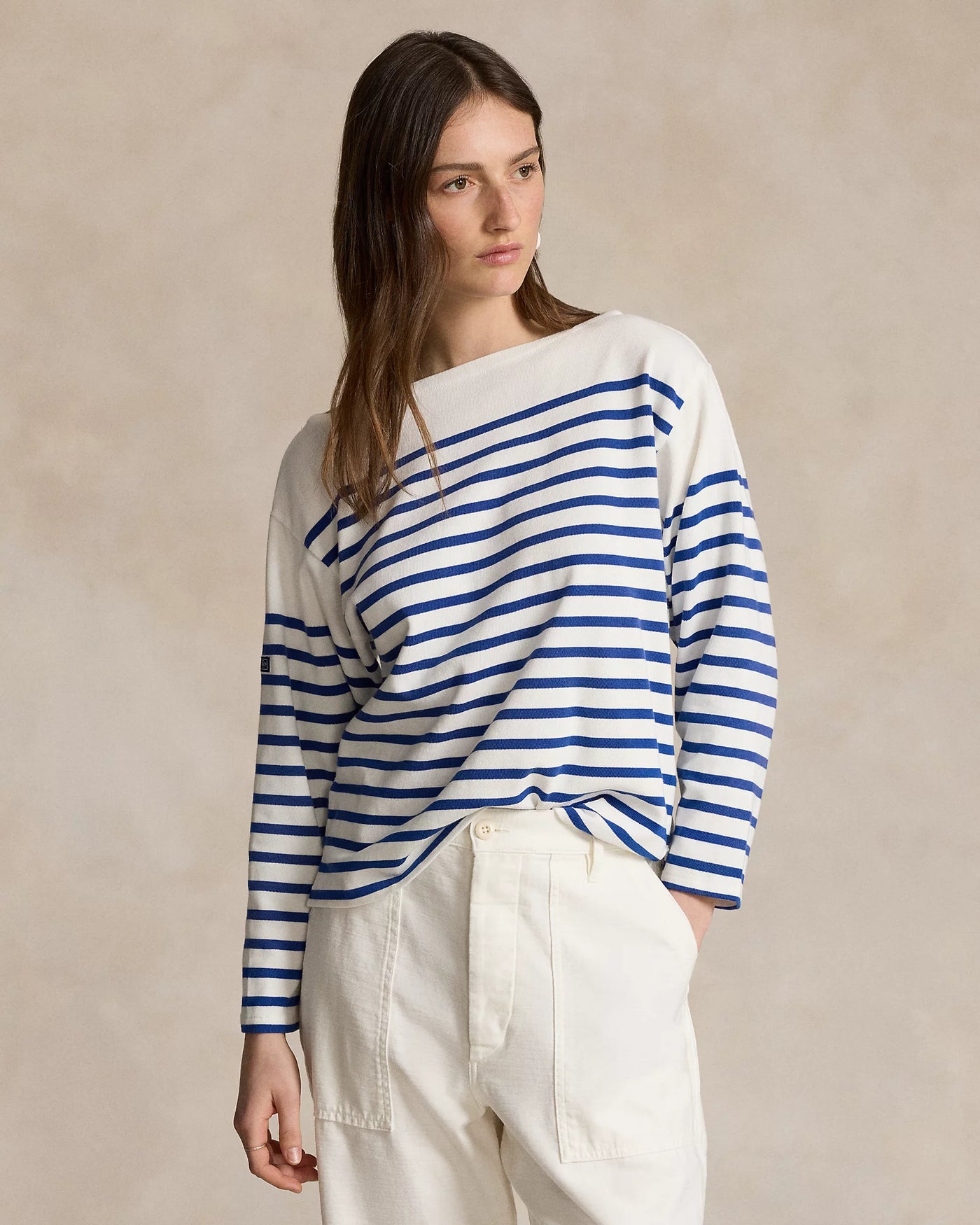 Ralph Lauren Striped Boatneck Mariner Tee Relaxed Fit | Sapphire/White