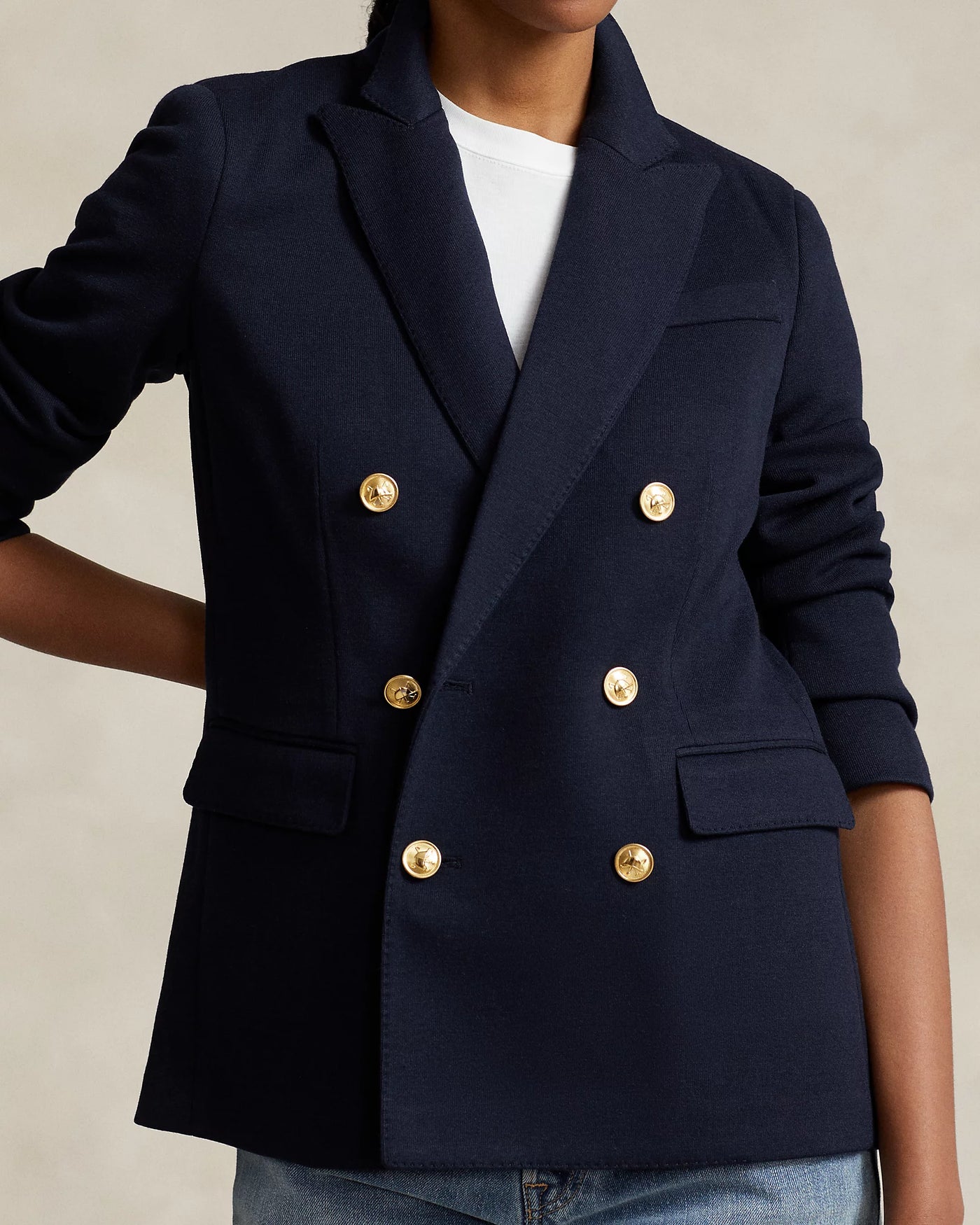 Ralph Lauren Knit Double-Breasted Blazer | Navy