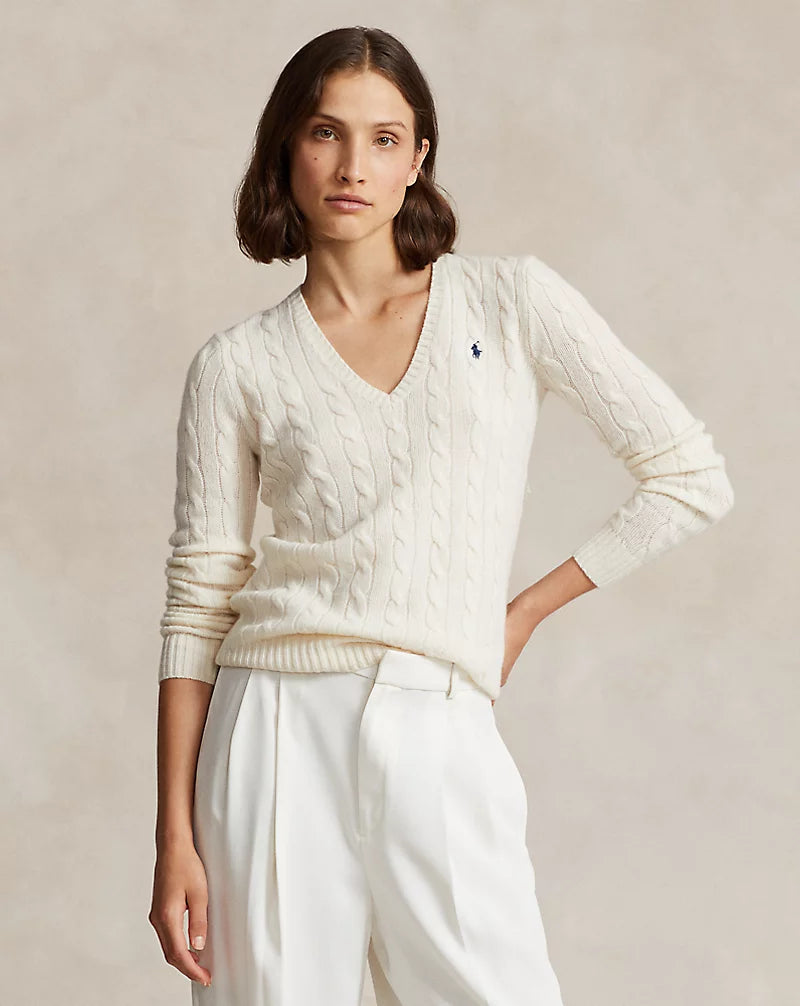 Ralph Lauren Cable-Knit Wool-Cashmere V-Neck Jumper | Authentic Cream