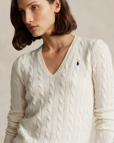 Ralph Lauren Cable-Knit Wool-Cashmere V-Neck Jumper | Authentic Cream