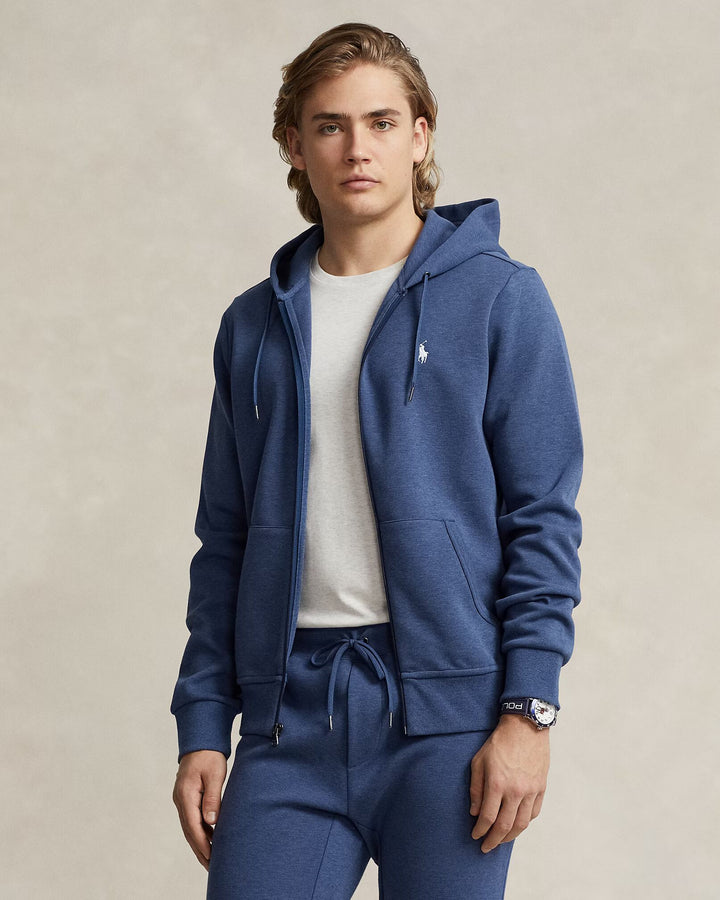 Ralph Lauren Double-Knit Full-Zip Hoodie | Derby Blue