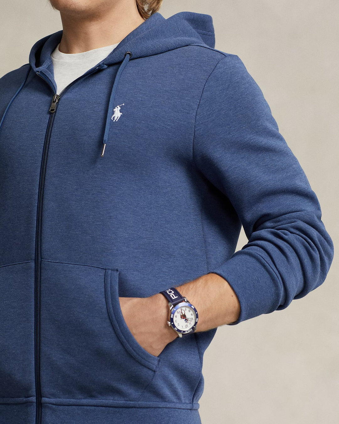 Ralph Lauren Double-Knit Full-Zip Hoodie | Derby Blue