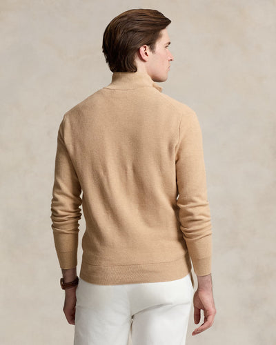 Ralph Lauren Mesh-Knit Cotton Quarter-Zip Jumper | Camel