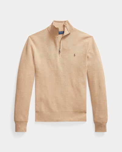 Ralph Lauren Mesh-Knit Cotton Quarter-Zip Jumper | Camel