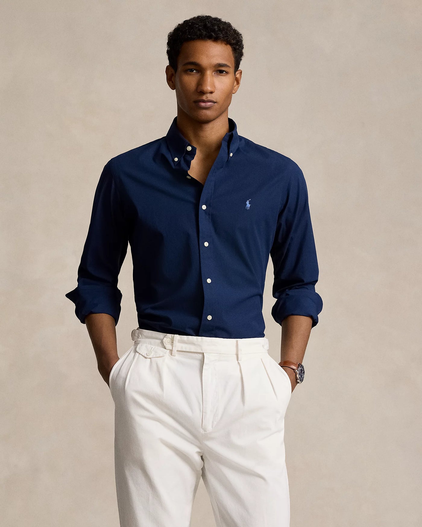 Ralph Lauren Custom Fit Stretch Poplin Shirt | Newport Navy