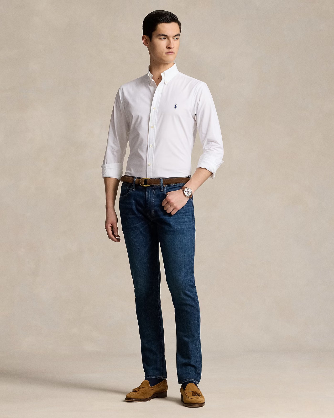 Ralph Lauren Custom Fit Stretch Poplin Shirt | White