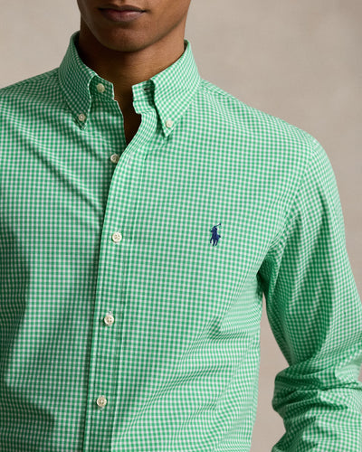 Ralph Lauren Custom Fit Gingham Stretch Poplin Shirt | Pine/White