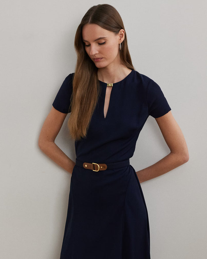 Lauren Ralph Lauren Belted Georgette Dress | Lighthouse Navy