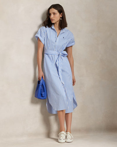 Ralph Lauren Belted Striped Cotton Shirtdress | Blue/White