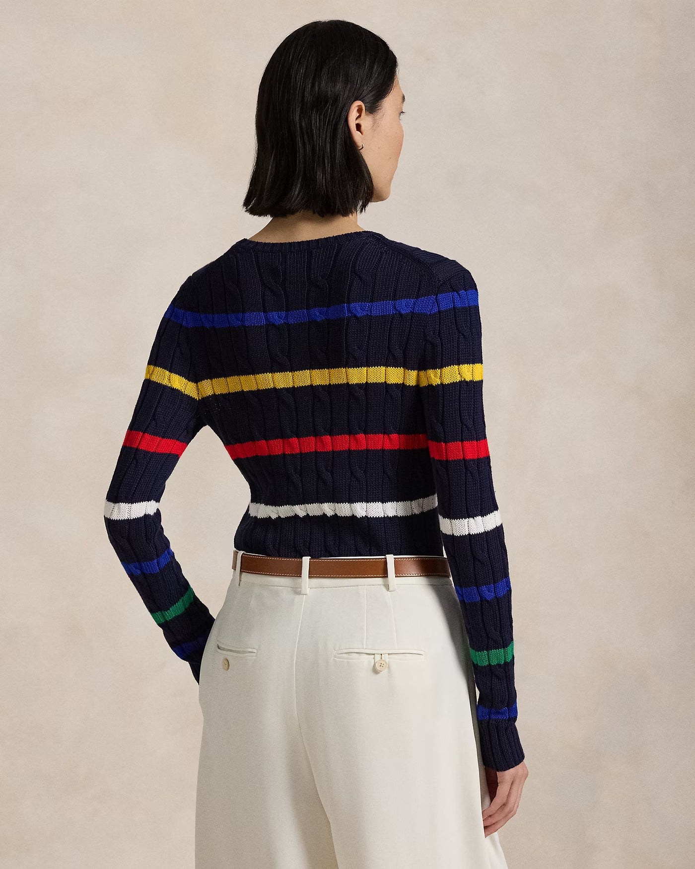 Ralph Lauren Striped Cable-Knit Cotton Jumper | Navy Multi