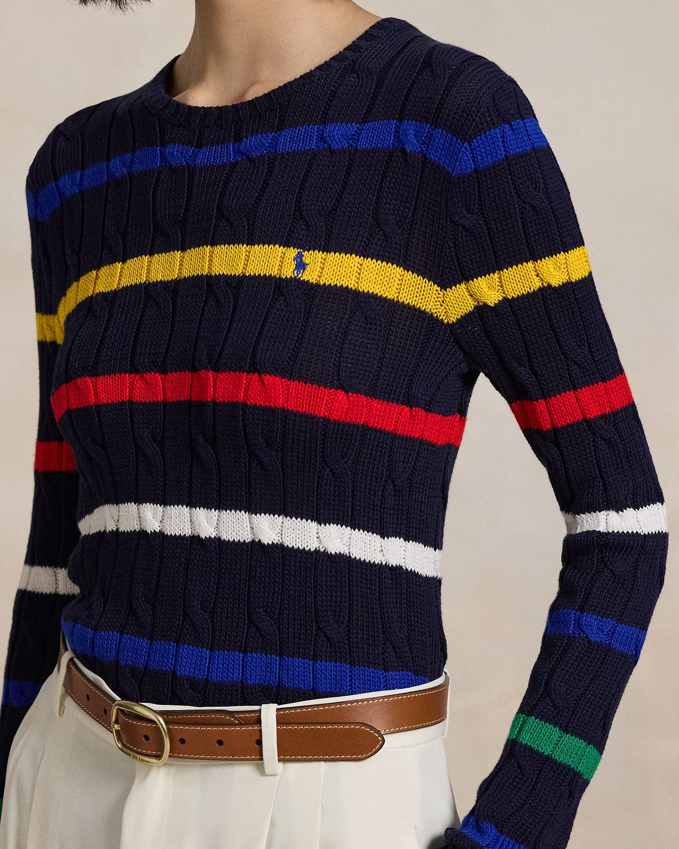 Ralph Lauren Striped Cable-Knit Cotton Jumper | Navy Multi