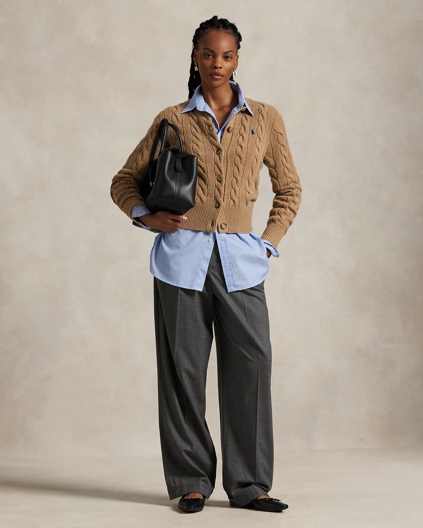 Ralph Lauren Cable-Knit Wool-Cashmere Cardigan | Camel