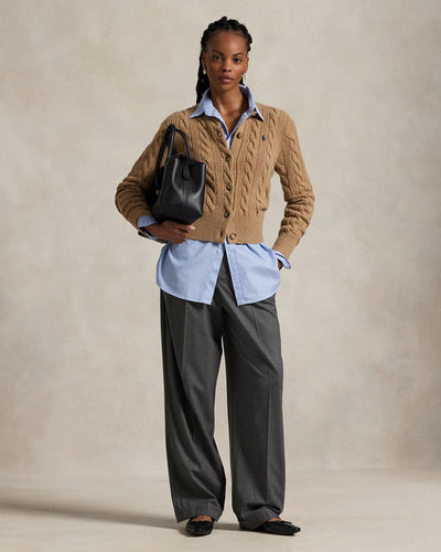 Ralph Lauren Cable-Knit Wool-Cashmere Cardigan | Camel