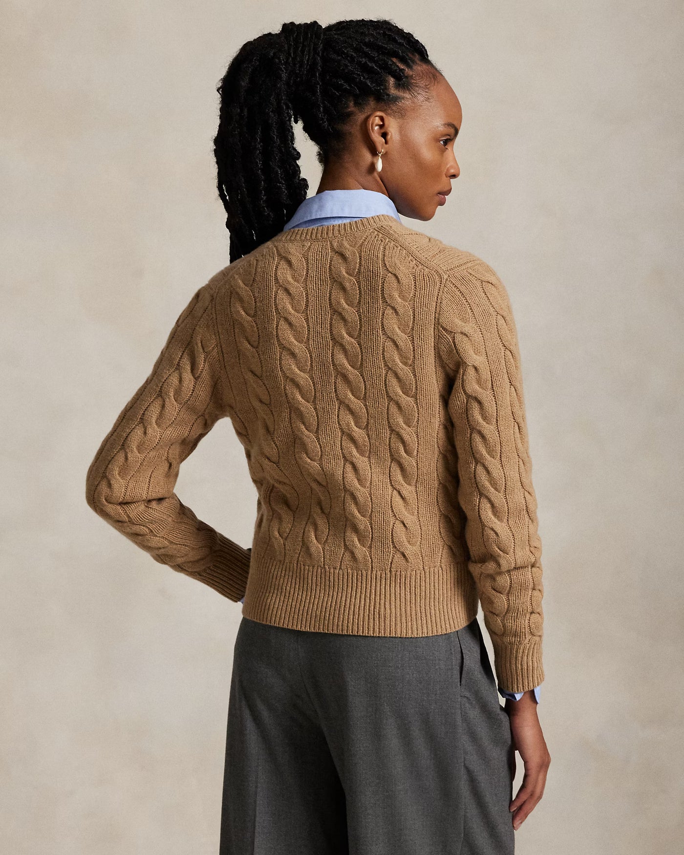 Ralph Lauren Cable-Knit Wool-Cashmere Cardigan | Camel