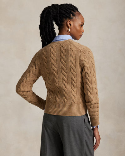 Ralph Lauren Cable-Knit Wool-Cashmere Cardigan | Camel