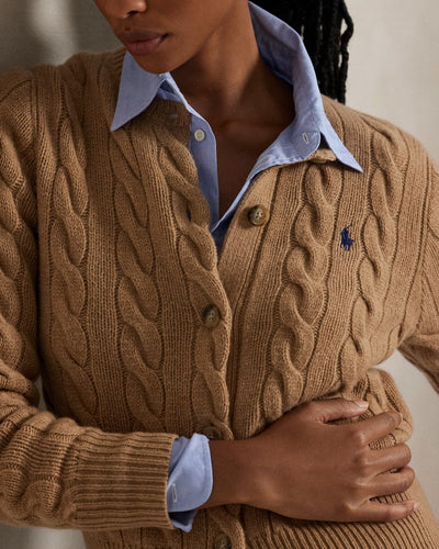 Ralph Lauren Cable-Knit Wool-Cashmere Cardigan | Camel