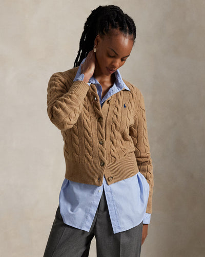 Ralph Lauren Cable-Knit Wool-Cashmere Cardigan | Camel